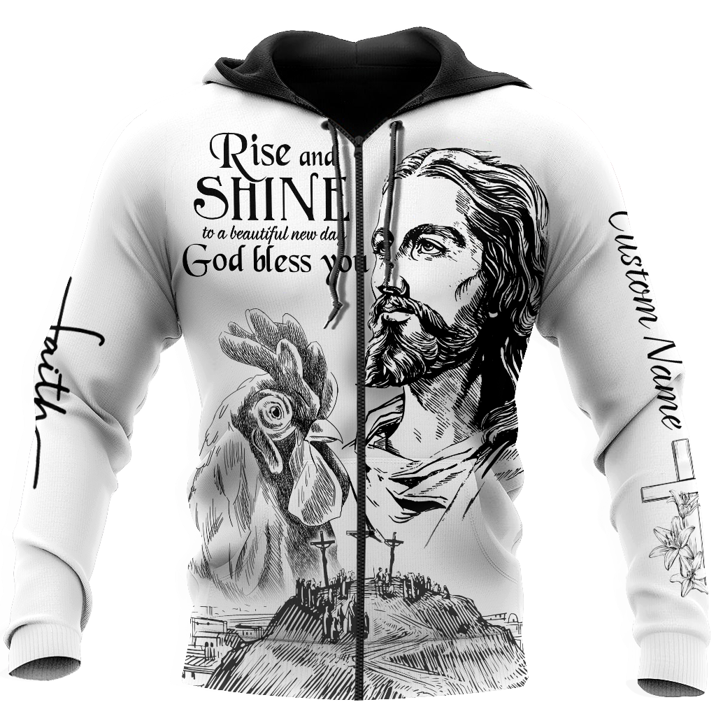 Rooster Rise And Shine Jesus 3D Over Printed Unisex Deluxe Hoodie ML
