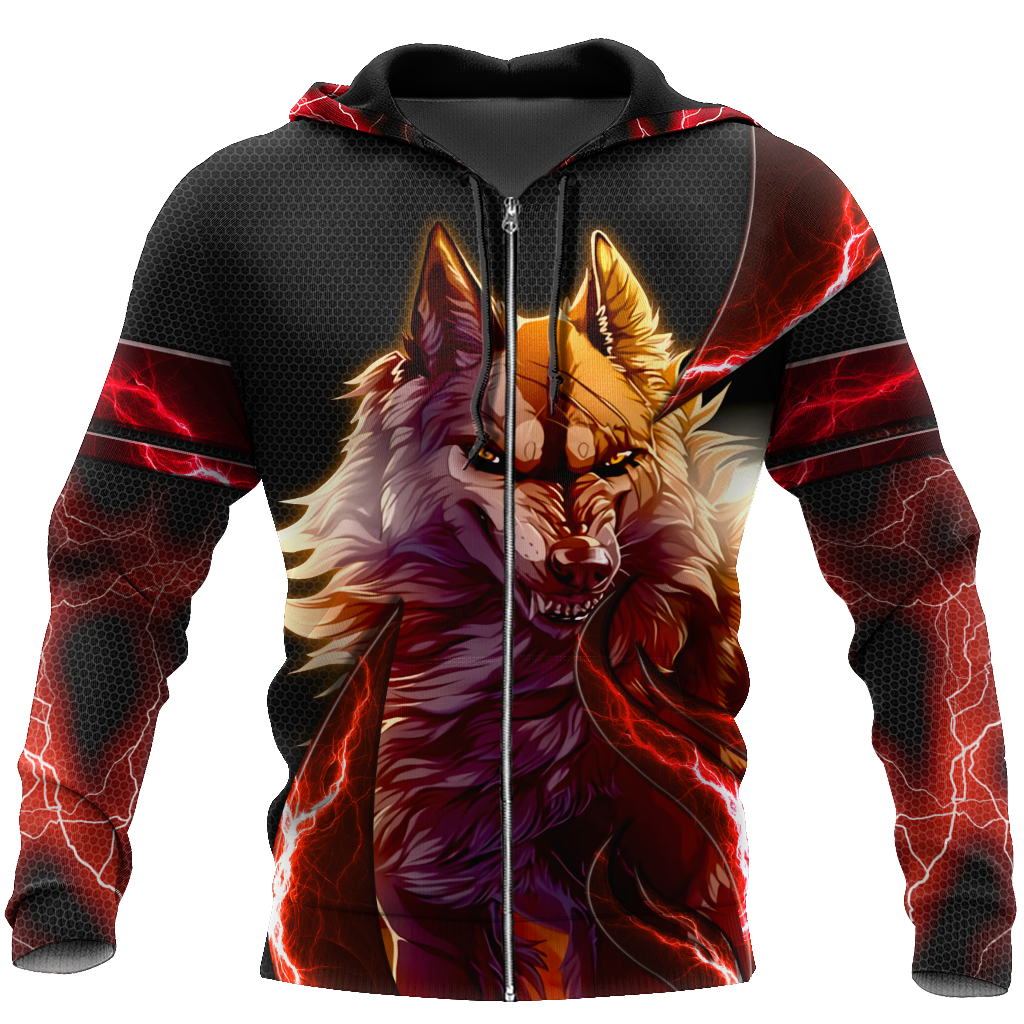 Red Thunder Wolf 3D All Over Printed Shirts For Men and Women HAC080102