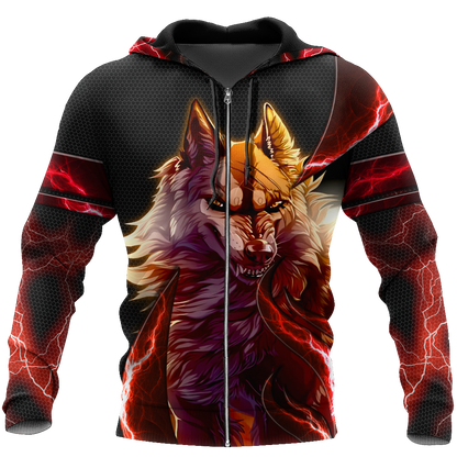 Red Thunder Wolf 3D All Over Printed Shirts For Men and Women HAC080102