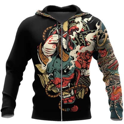 Samurai Tattoo Art Hoodie T Shirt For Men and Women HAC220604-NM-Apparel-NM-Zipped Hoodie-S-Vibe Cosy™