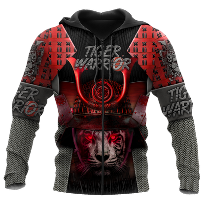 3D Tiger Samurai Warrior Custom Name Hoodie Shirt for Men and Women