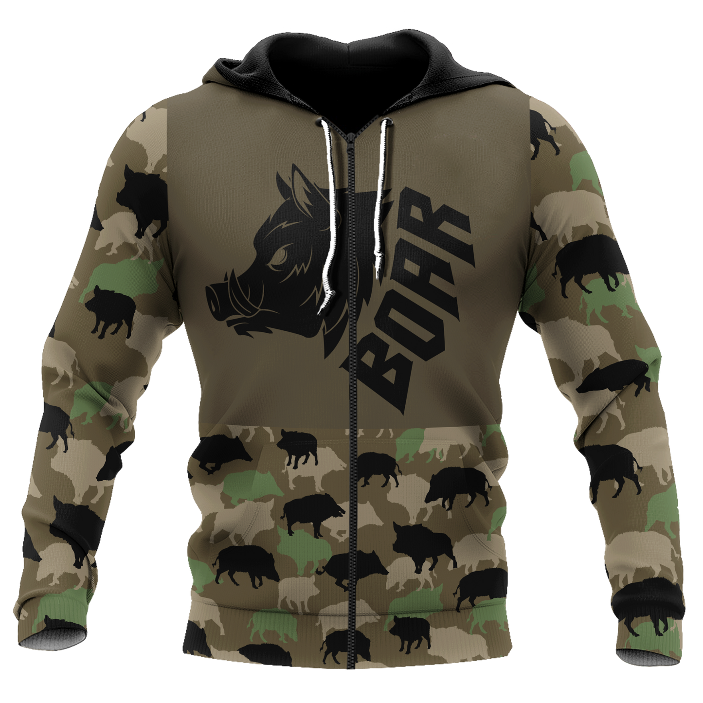 Boar Hunting Dark Green Camo 3D All Over Print  Hoodie