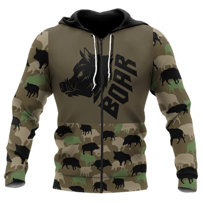 Boar Hunting Dark Green Camo 3D All Over Print  Hoodie