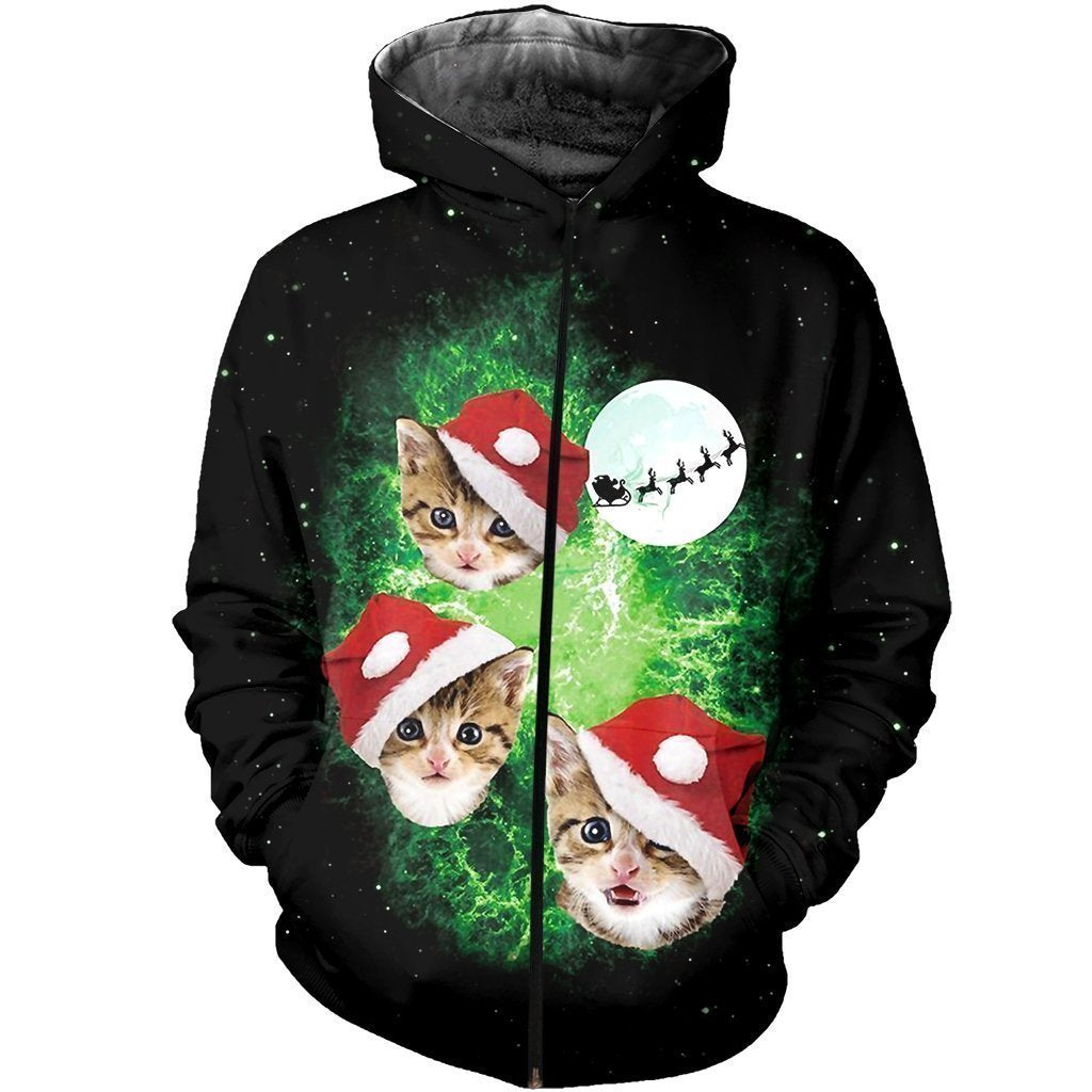 3D All Over Printed Cat Christmas Shirts And Shorts-Cat Christmas-RoosterArt-Zipped Hoodie-XS-Vibe Cosy™