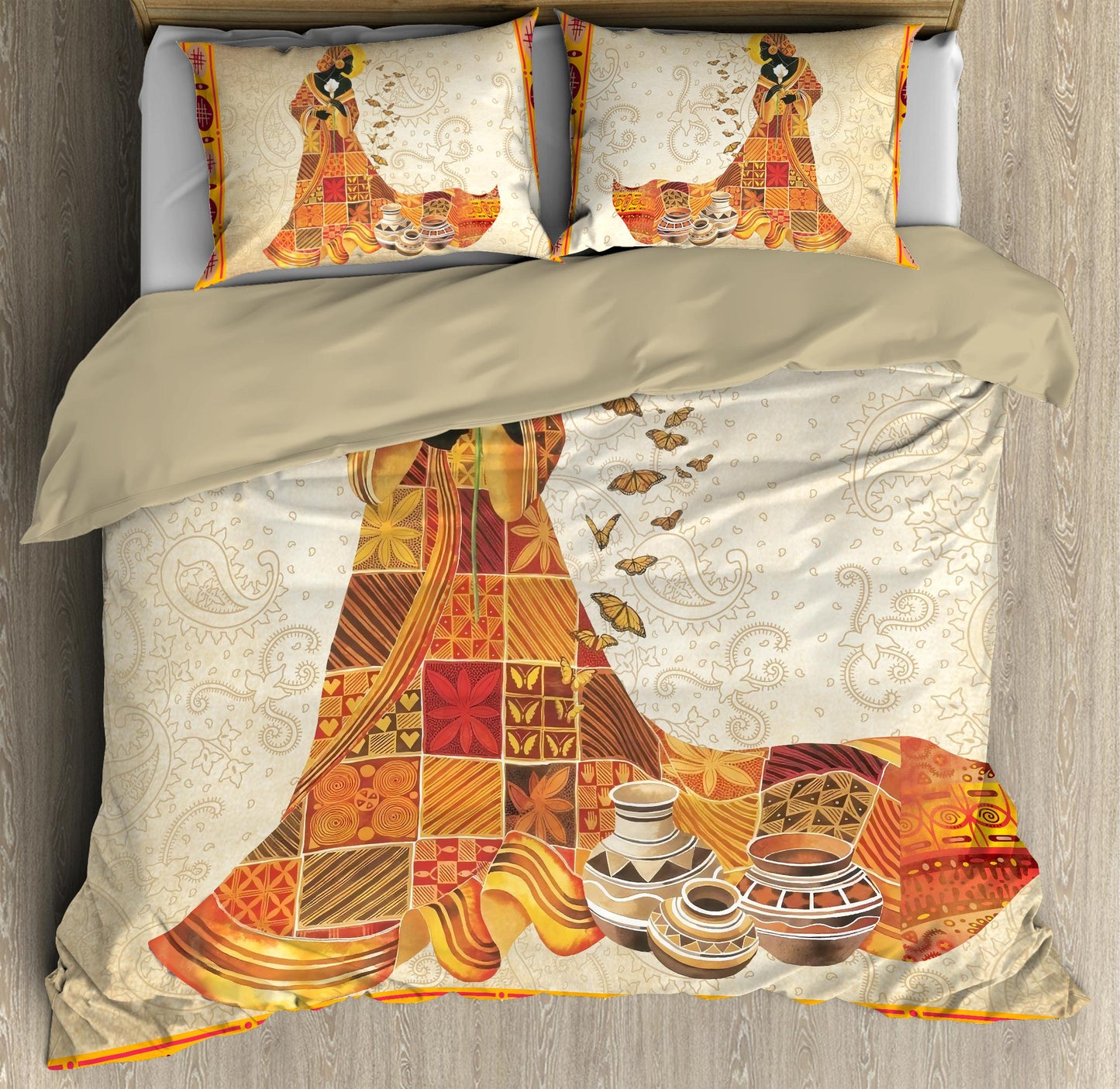 African Girl and Butterfly Bedding Set JJ30062003-ML-ML-US Twin-Vibe Cosy™