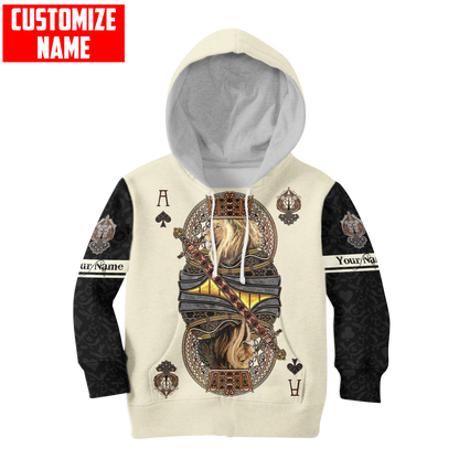 Gift For Son and Daughter Custom Name King Hearts Lion Poker 3D All Over Printed Shirts For Kids From 1 year - 15 years
