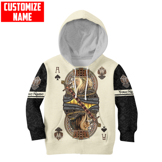 Gift For Son and Daughter Custom Name King Hearts Lion Poker 3D All Over Printed Shirts For Kids From 1 year - 15 years