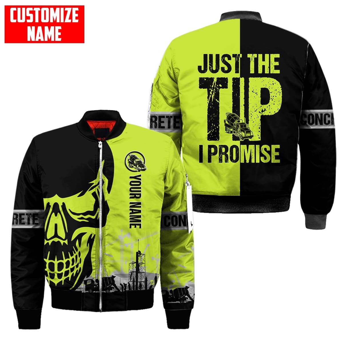 Concrete Finisher Site Skull Green Safety Custom name 3D Printed Shirts