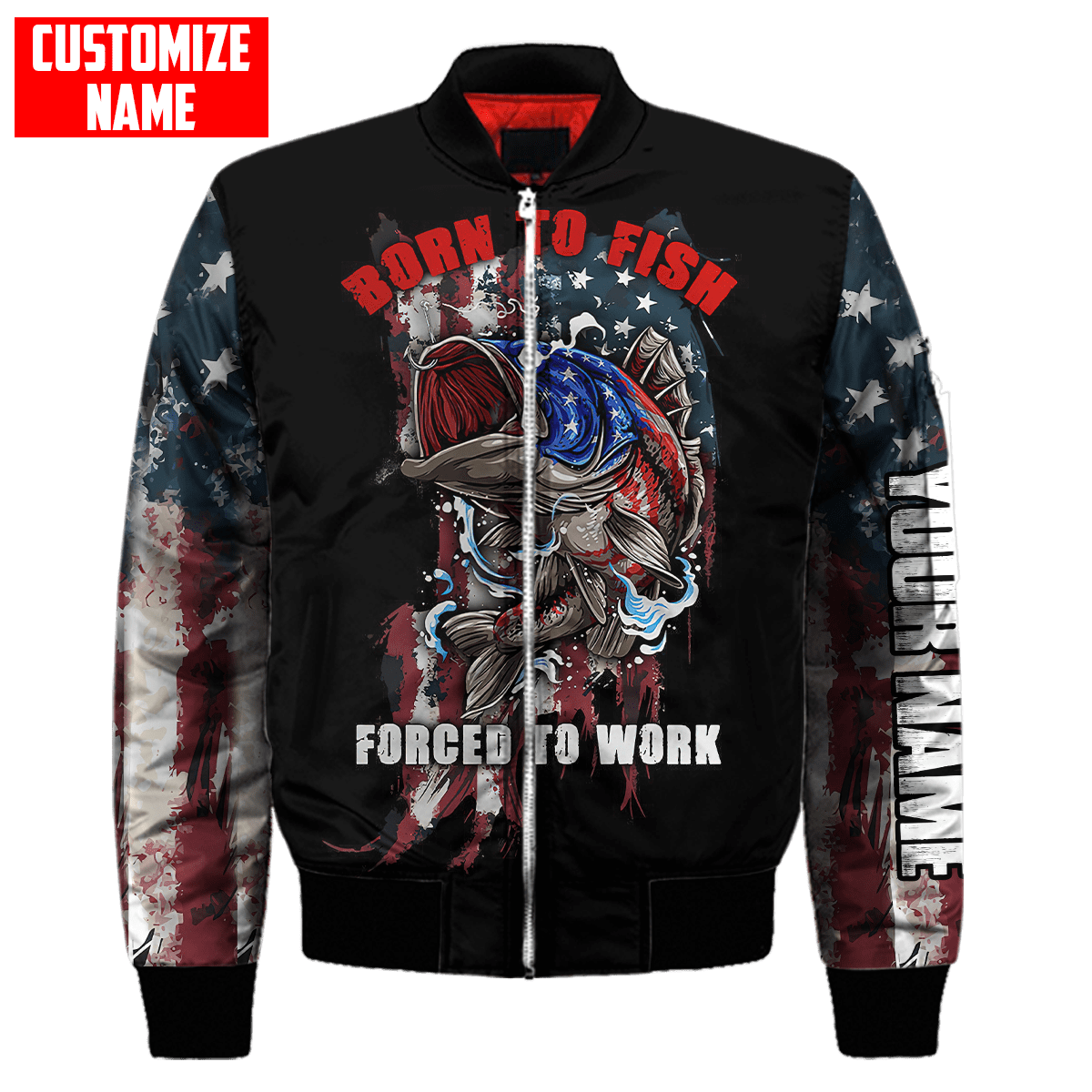 Custom name Born To Fish Forced To Work US Flag 3D printed shirts Fishing State