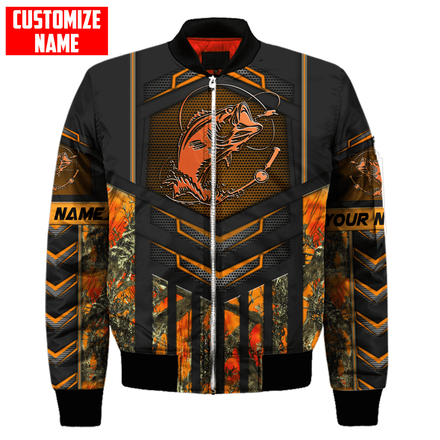 Custom name Fishing Orange Steel Camo 3D printed shirts