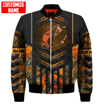 Custom name Fishing Orange Steel Camo 3D printed shirts