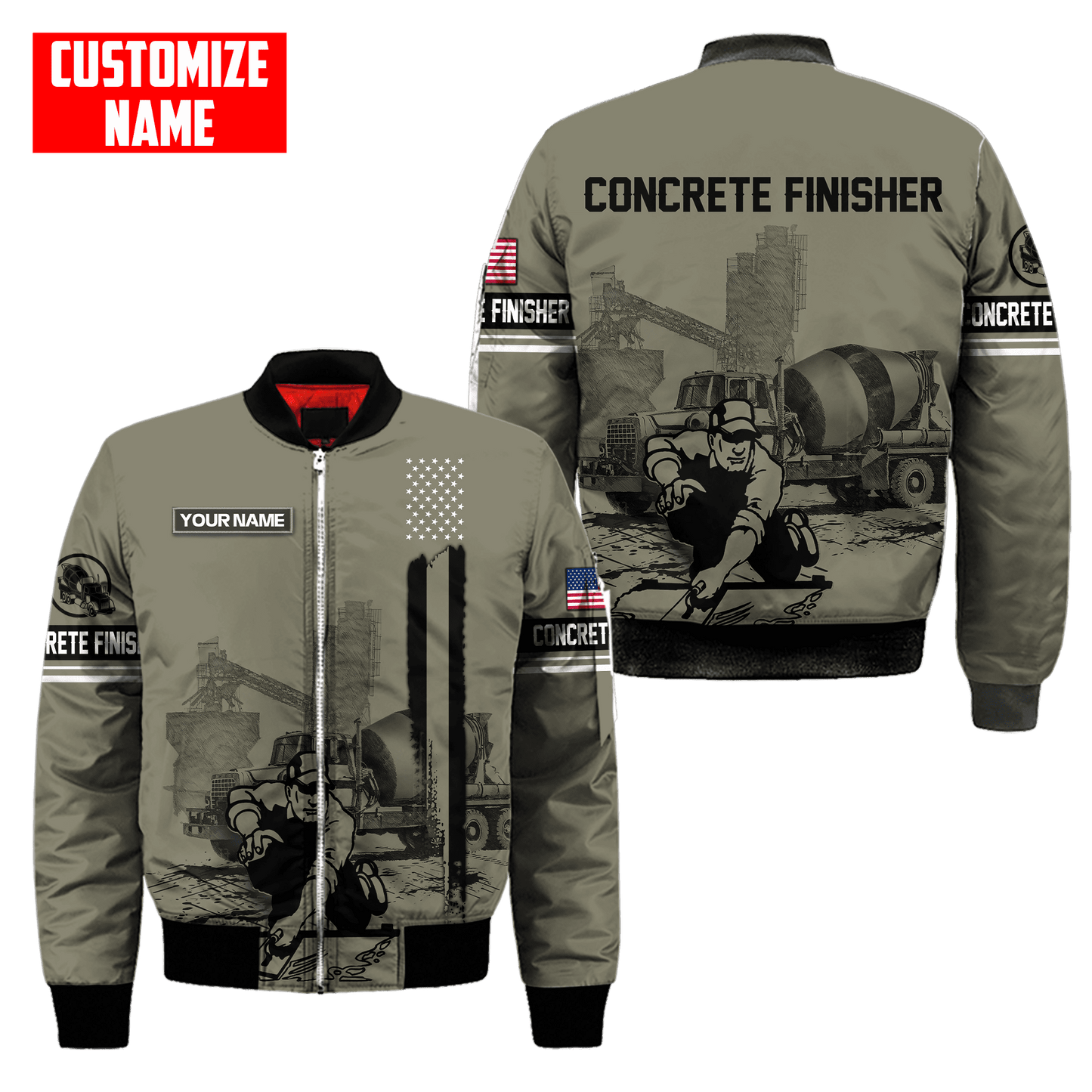 Customized Name US Concrete Finisher With Poured Concrete 3D All Over Printed Shirts