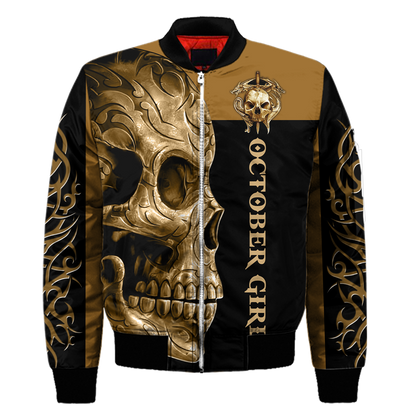 October Girl Skull 3D All Over Printed Shirts For Men and Women MH28062101