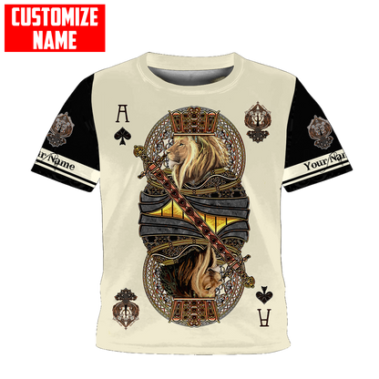 Gift For Son and Daughter Custom Name King Hearts Lion Poker 3D All Over Printed Shirts For Kids From 1 year - 15 years