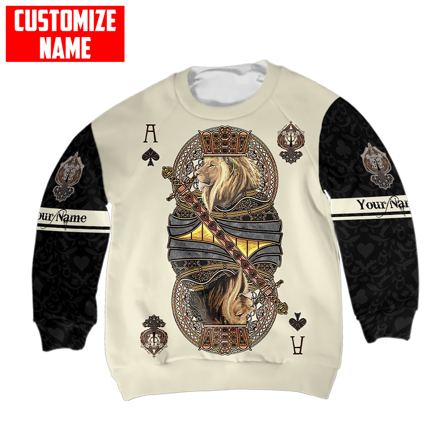 Gift For Son and Daughter Custom Name King Hearts Lion Poker 3D All Over Printed Shirts For Kids From 1 year - 15 years