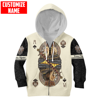 Gift For Son and Daughter Custom Name King Hearts Lion Poker 3D All Over Printed Shirts For Kids From 1 year - 15 years