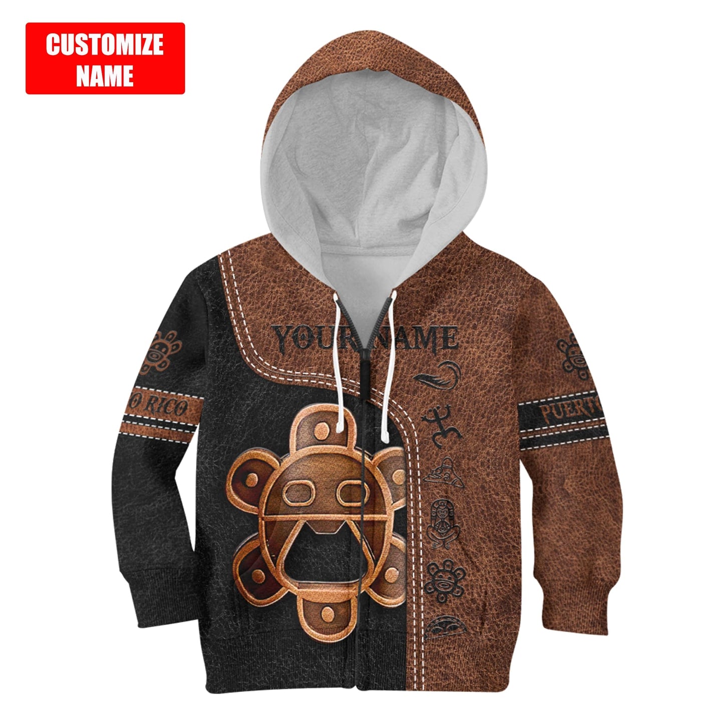 Custom Name Sol Taino Puerto Rico 3D All Over Printed Shirts For Kids