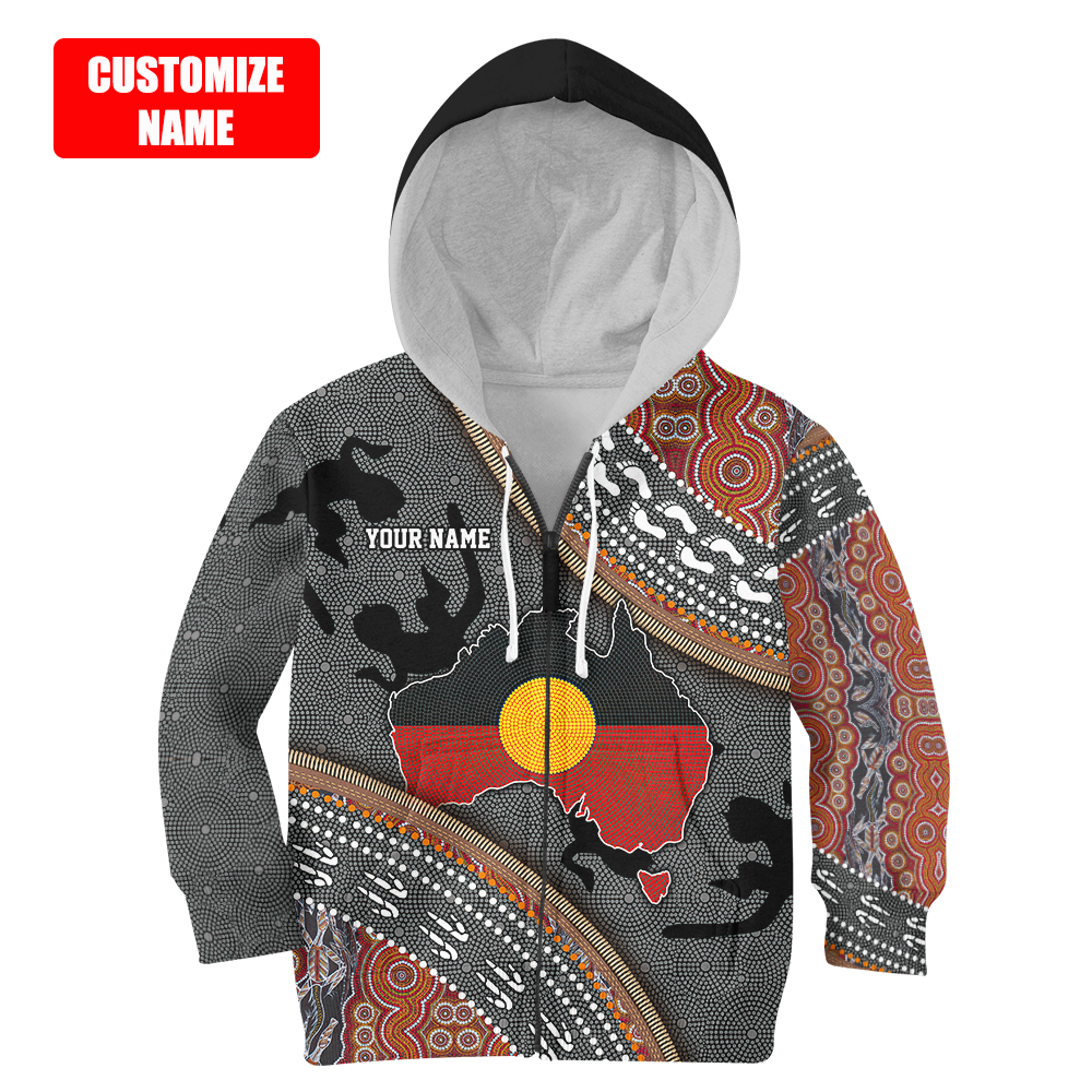 Custom name Aboriginal dots Zip pattern 3D design printed Kid shirts