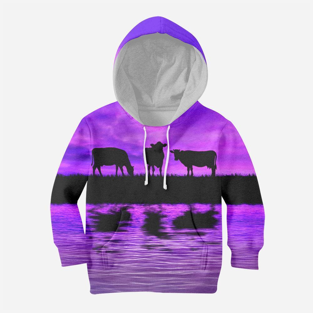 Sunset and Cow Violet Kids All Over-Apparel-HD09-Hoodie-TODDLER 2T-Vibe Cosy™