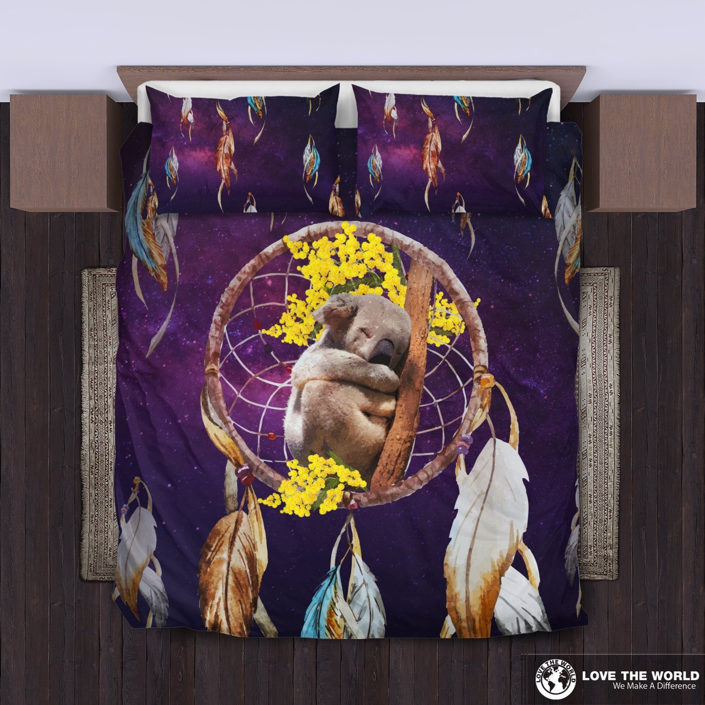 Australia Koala With Dreamcatcher Duvet Cover K5-BEDDING SETS-HP Arts-Bedding Set - Black - AUSTRALIA KOALA WITH DREAMCATCHER BEDDING SET NL1-King-Black-Vibe Cosy™