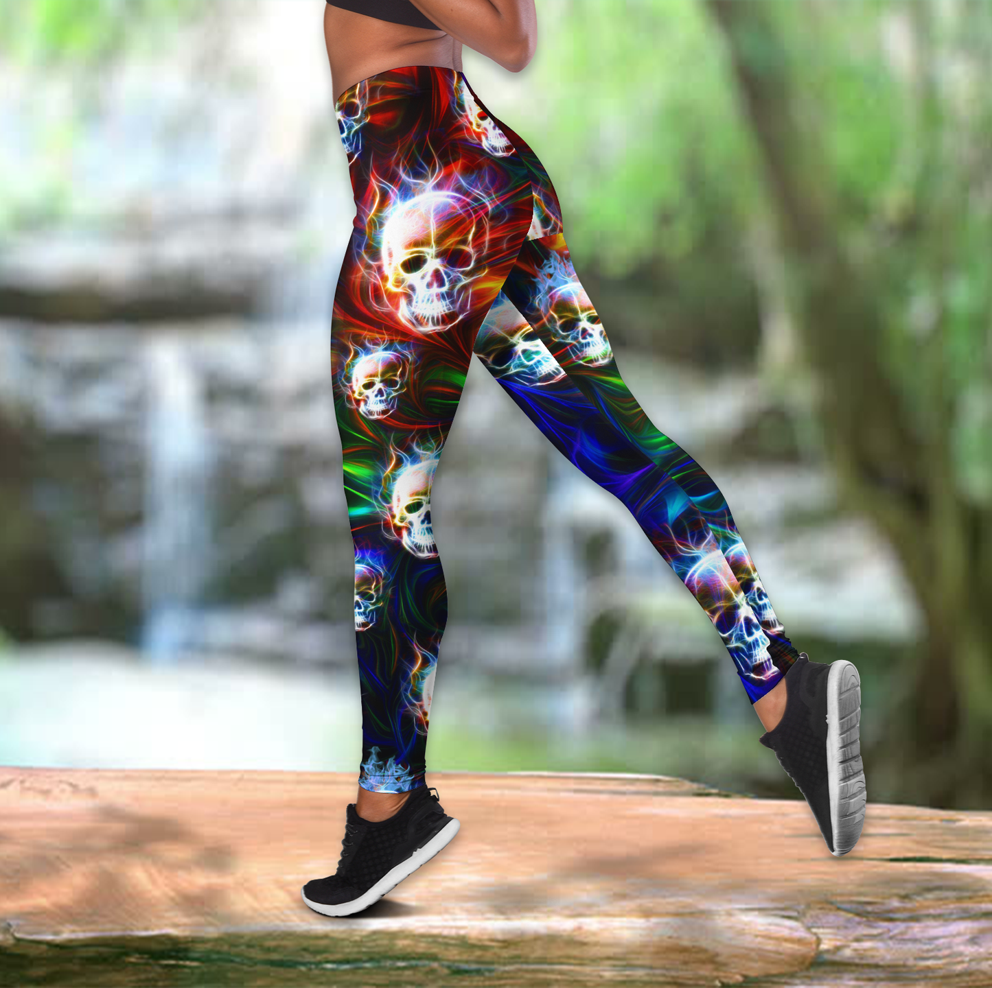 Colorful Skull Combo Hollow Tank Top And Legging Outfit MH01032101