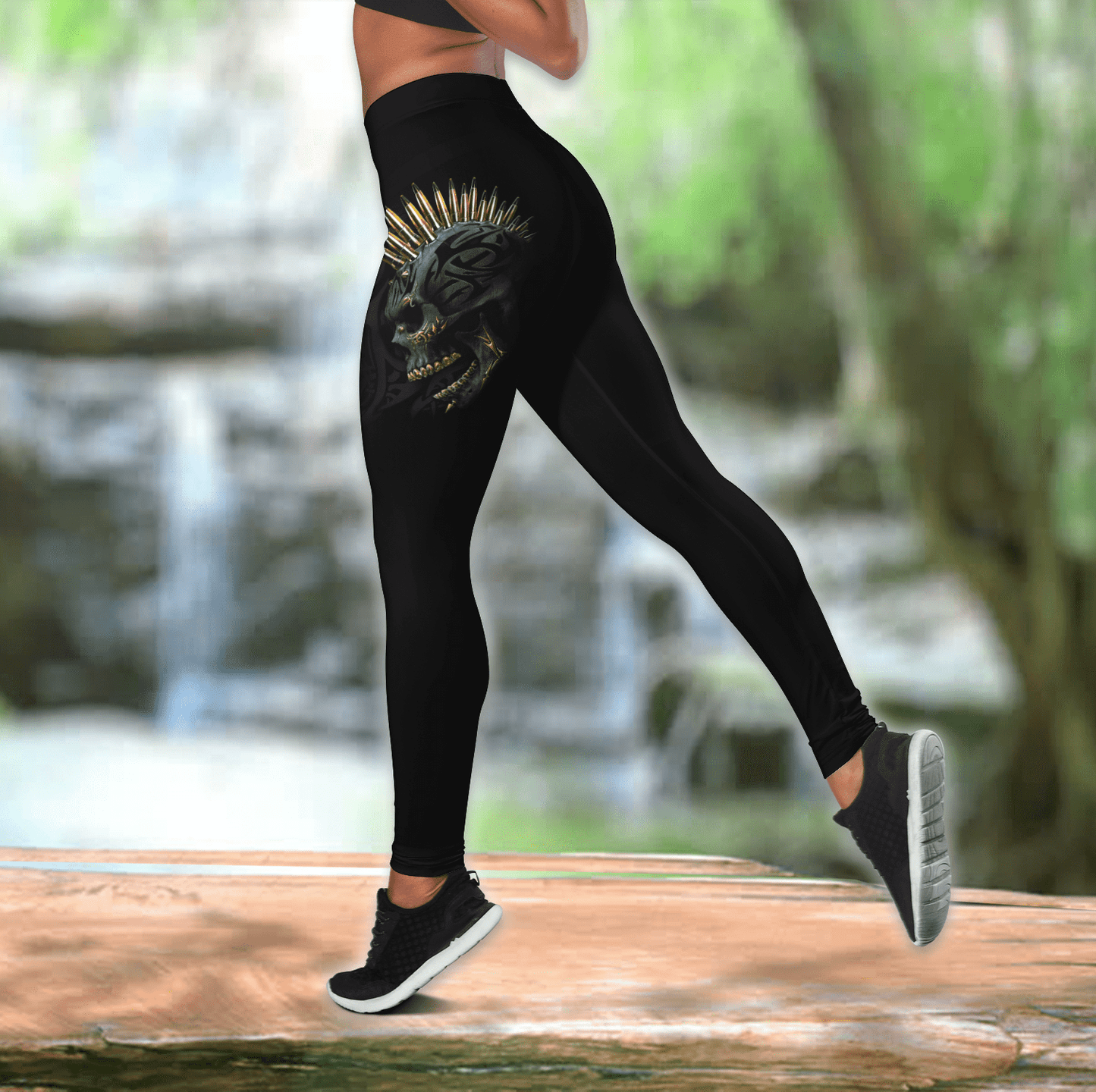 Skull Combo Hollow Tank Top And Legging Outfit