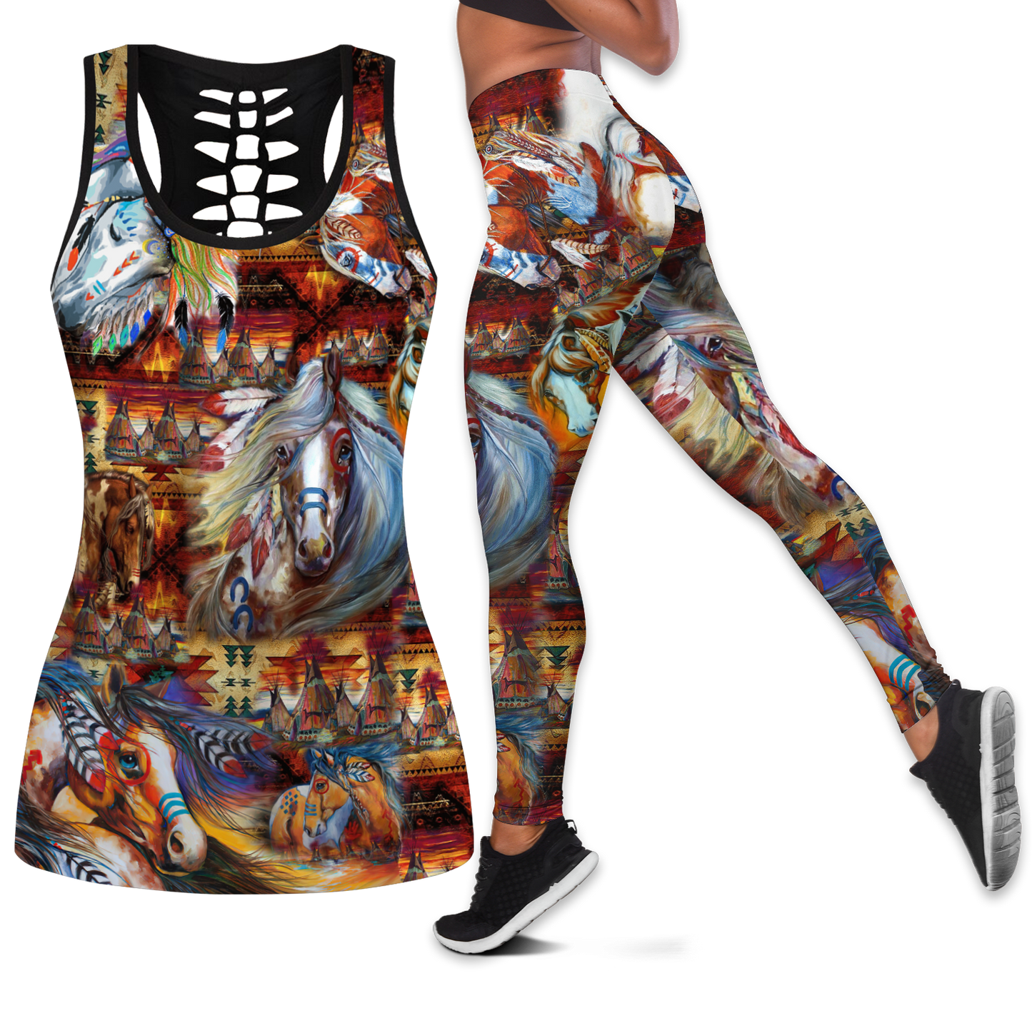 Native American 3D All Over Printed Legging + Hollow Tank
