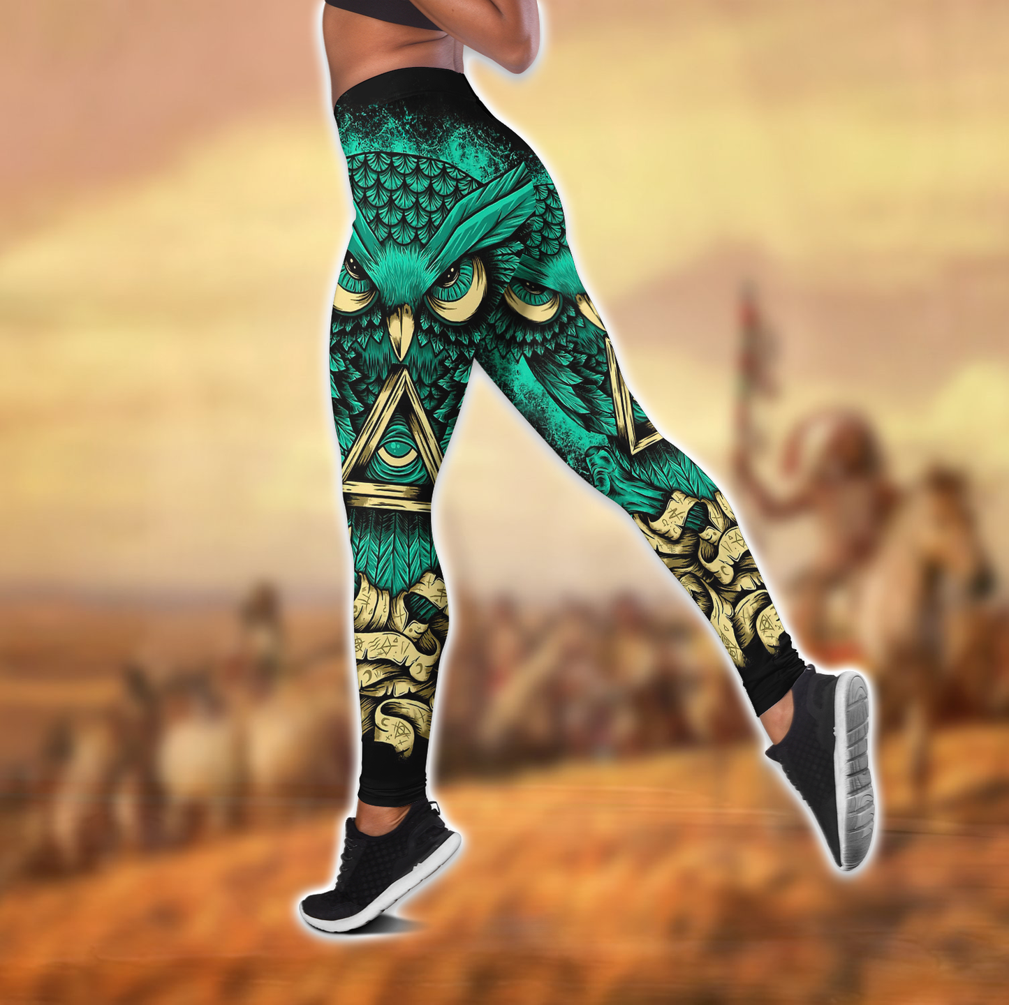 Owl Native American 3D All Over Printed Legging + Hollow Tank
