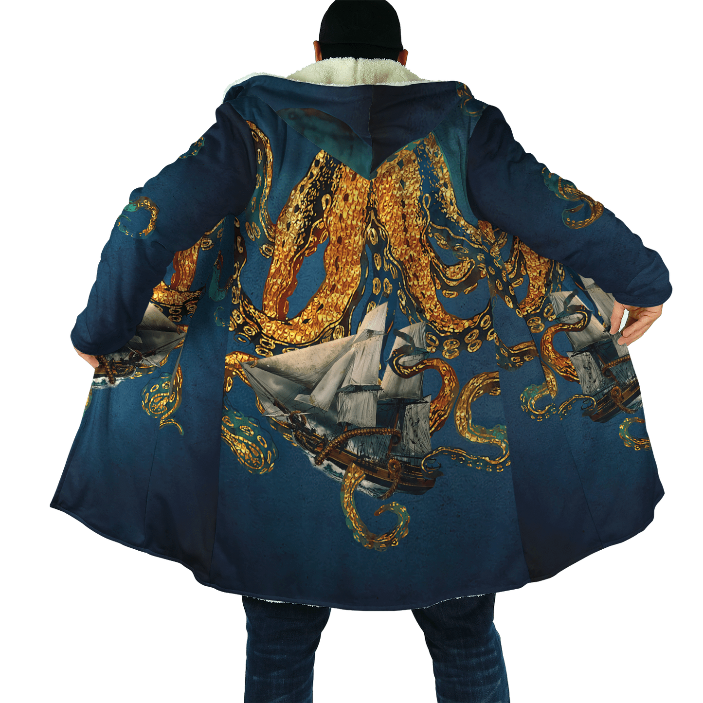 Premium Unisex Hoodie Black And White Kraken Octopus King of The Seven Seas ML