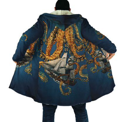 Premium Unisex Hoodie Black And White Kraken Octopus King of The Seven Seas ML