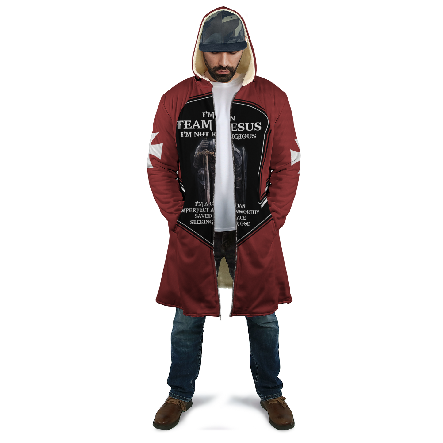 I'm On Team Jesus I'm Not Religious 3D Printed Combo Zip Cloak  + Sweatpant For Winter