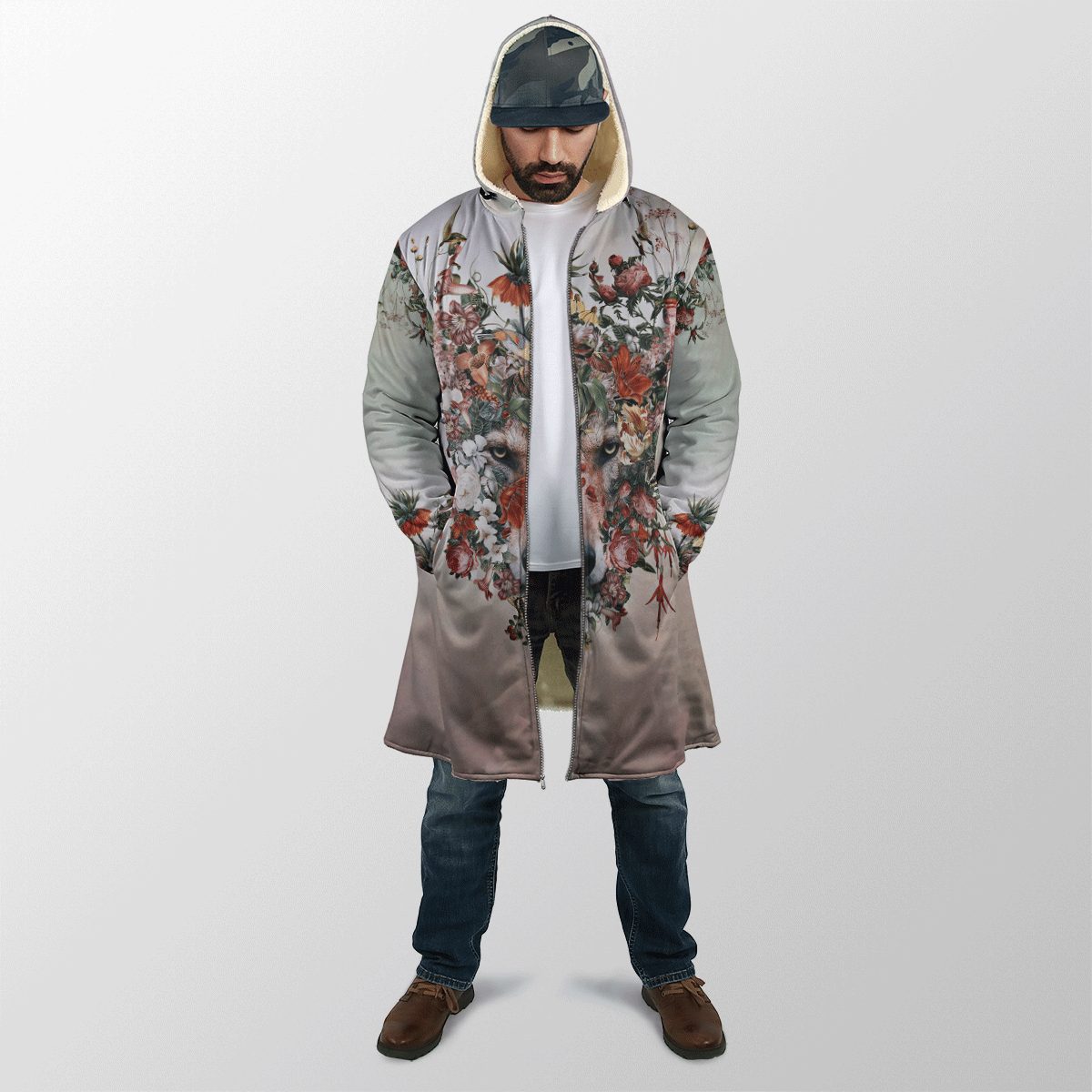 Wolf Floral 3D All Over Printed Unisex Deluxe Hoodie ML
