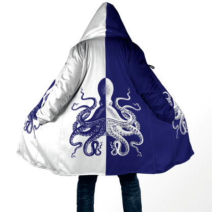 Premium Unisex Hoodie Blue And White Kraken Octopus King of The Seven Seas ML