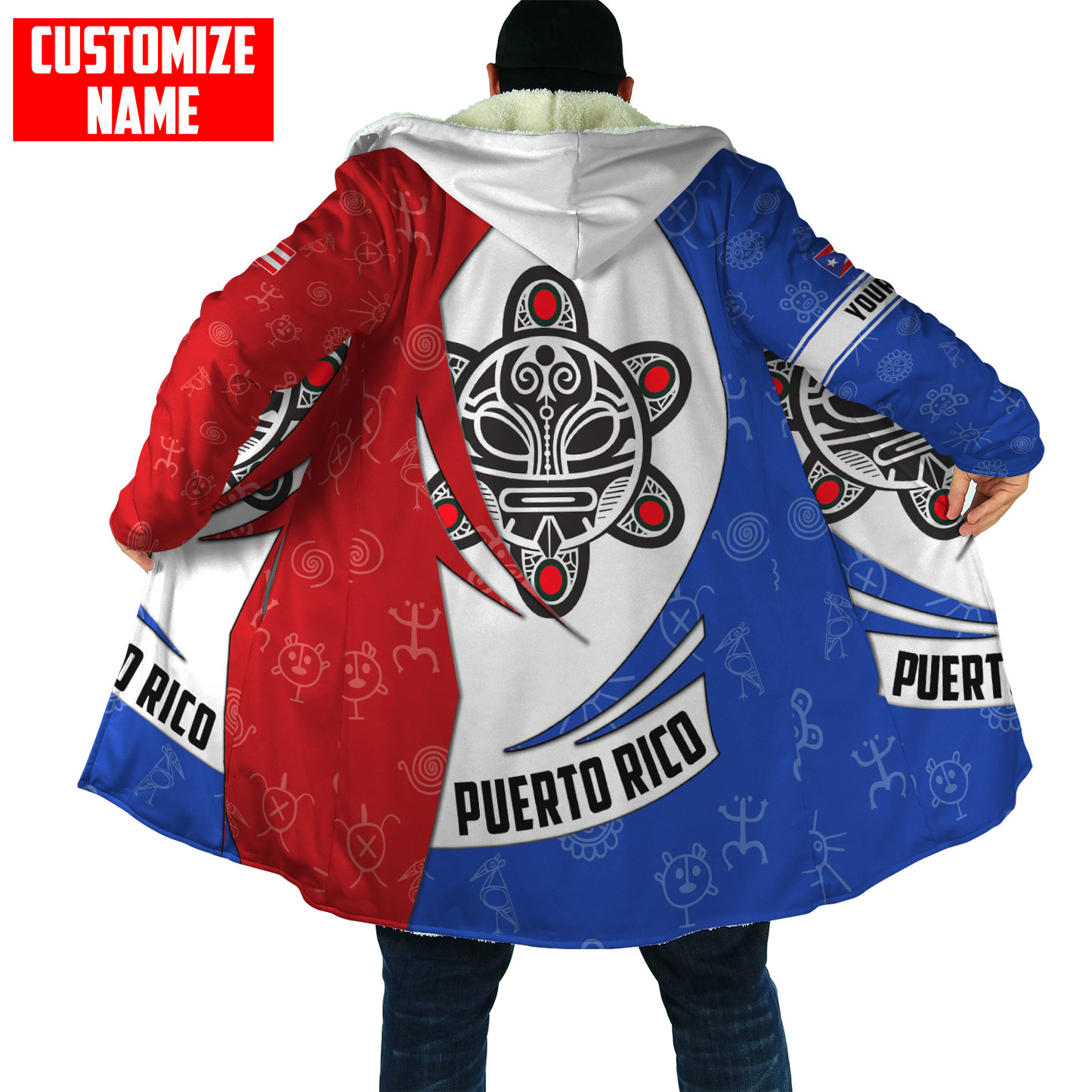 Customize Name Taino Tattoo Puerto Rico Cloak For Men And Women