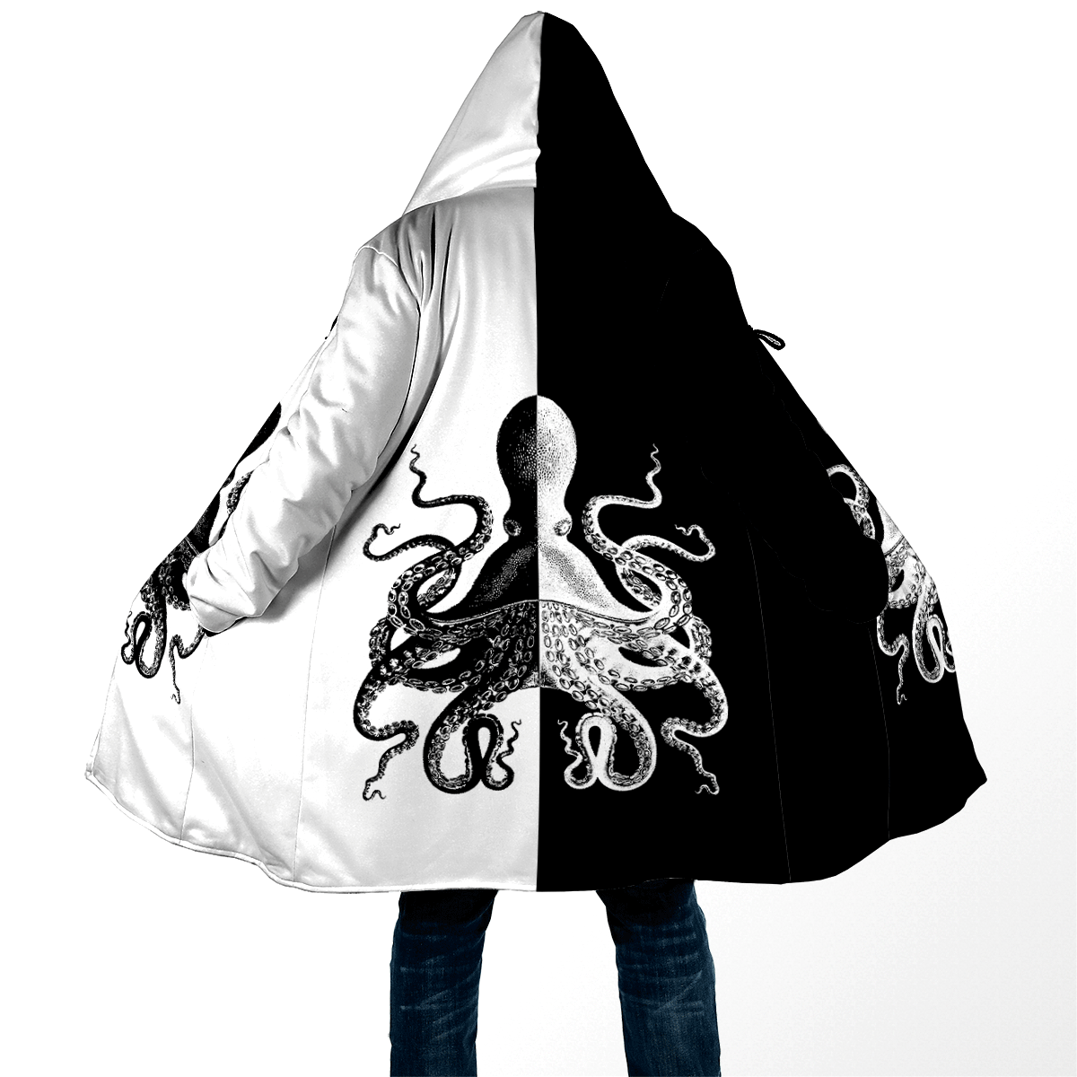 Premium Unisex Hoodie Black And White Kraken Octopus King of The Seven Seas ML