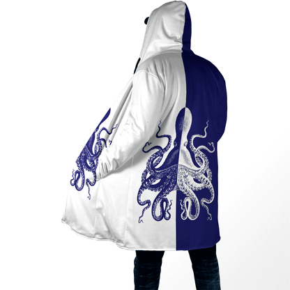 Premium Unisex Hoodie Blue And White Kraken Octopus King of The Seven Seas ML