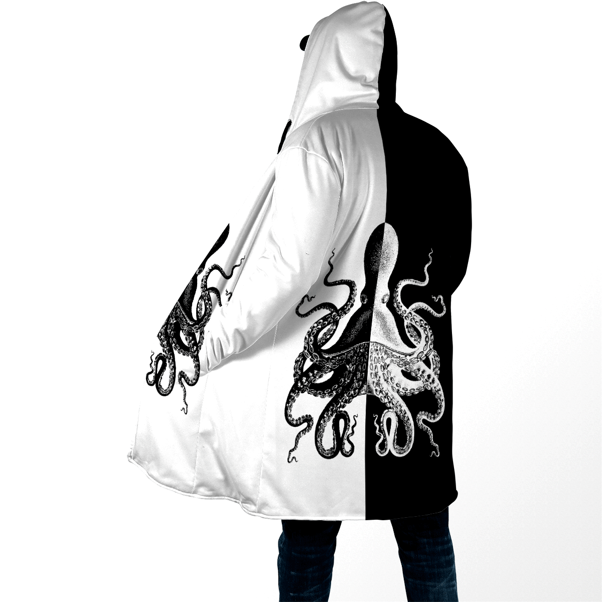 Premium Unisex Hoodie Black And White Kraken Octopus King of The Seven Seas ML