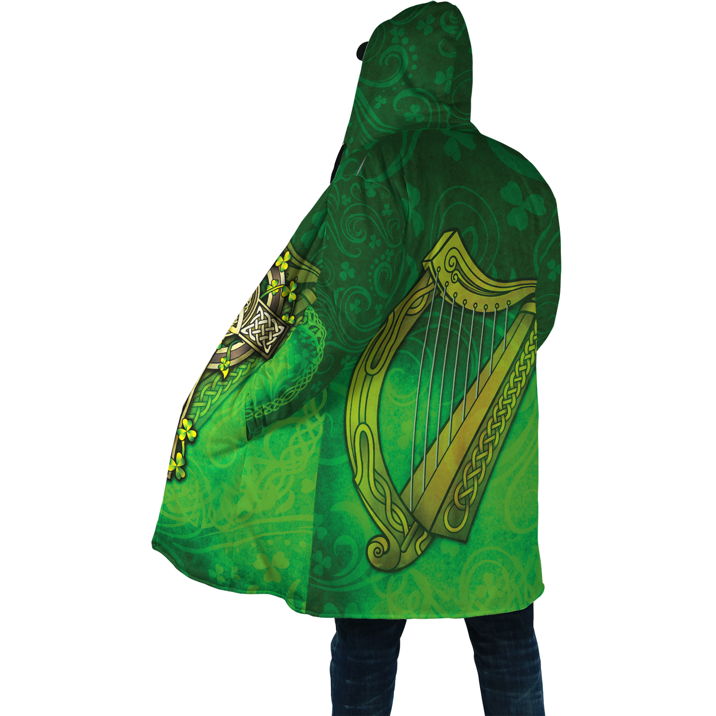 Premium Unisex Hoodie Irish St.Patrick  Celtic Cross And The Irish Harp ML