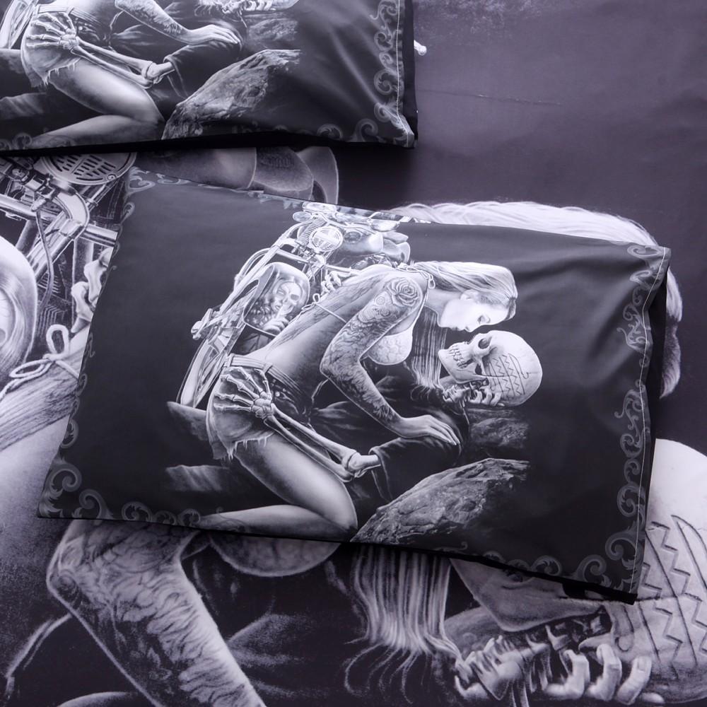 3D Black Motorcycle Skull Duvet Cover Bedding Set-Bedding Set-6teenth Outlet-Twin-Vibe Cosy™