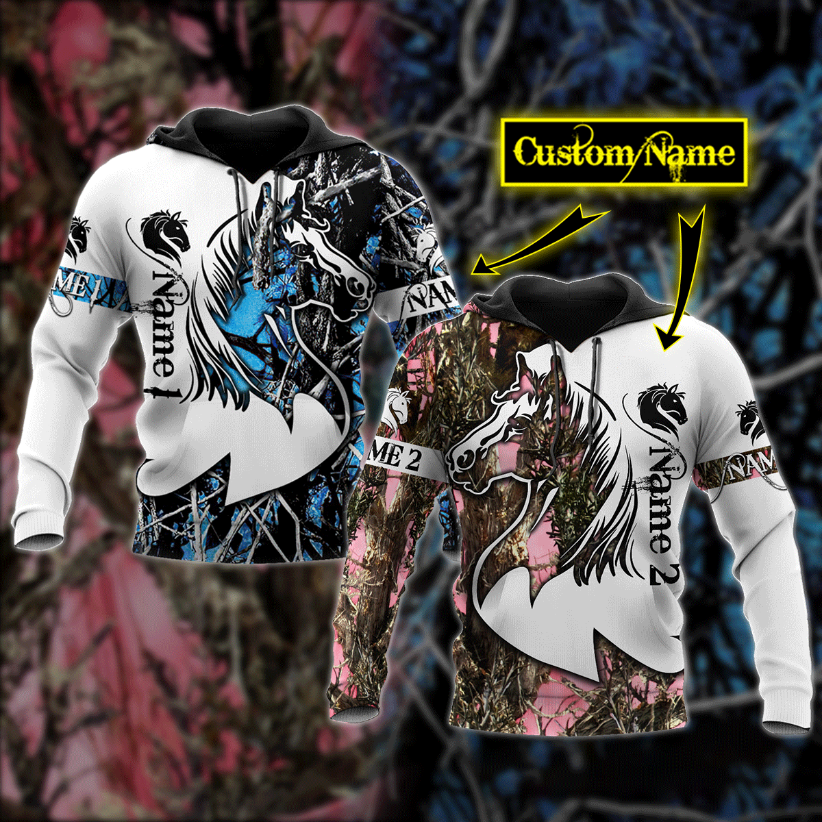 Love Gift Couple Horse 3D All Over Printed Unisex Shirts 2N Custom Name XT