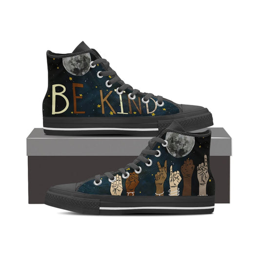 Be kind shoes HAC020303-HG-Unisex High Top Canvas Shoes-Black-EU36 (US6)-Vibe Cosy™