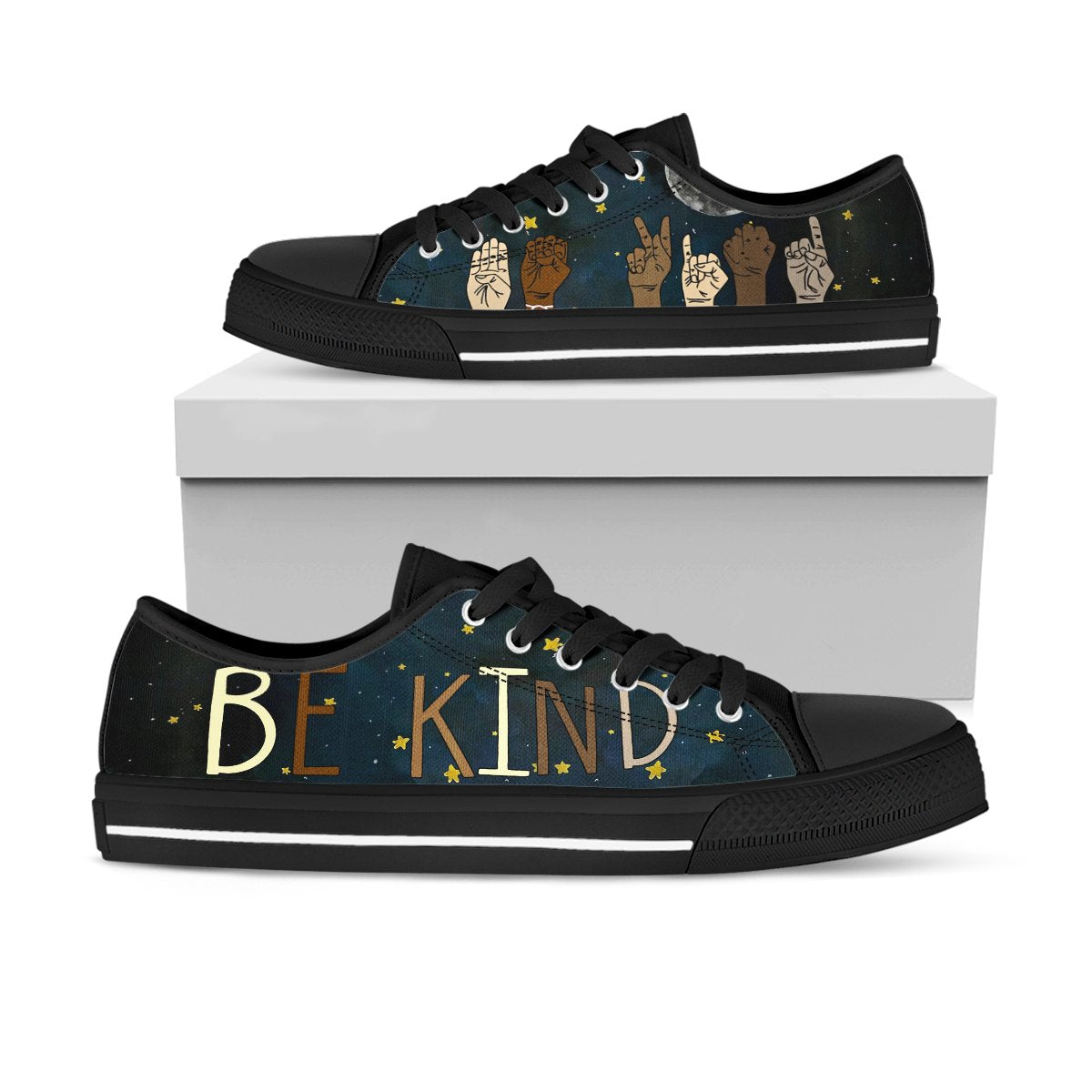 Be kind shoes HAC020303-HG-Unisex Low Top Canvas Shoes-Black-EU36 (US6)-Vibe Cosy™