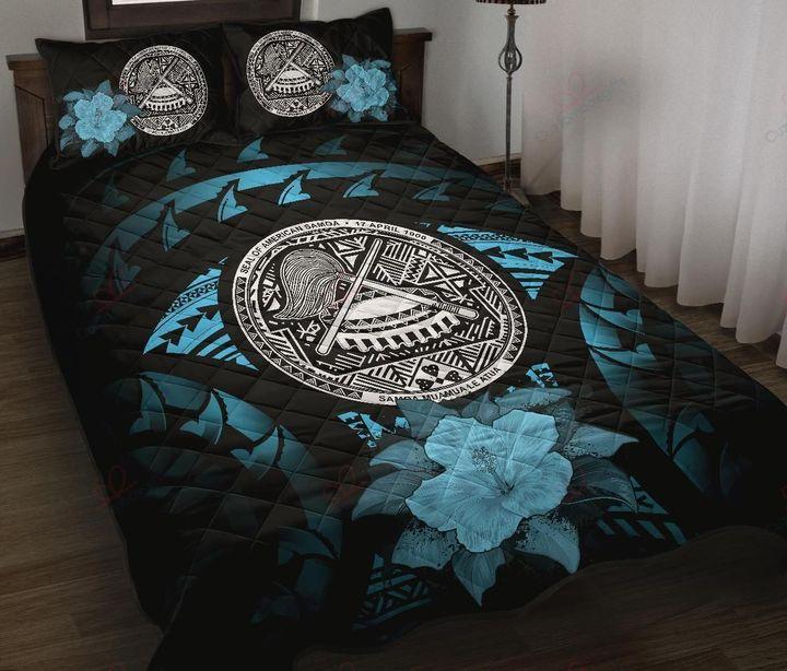 American Samoa Polynesian Hibiscus Blue Quilt Bedding Set-ML-Quilt-ML-King-Vibe Cosy™