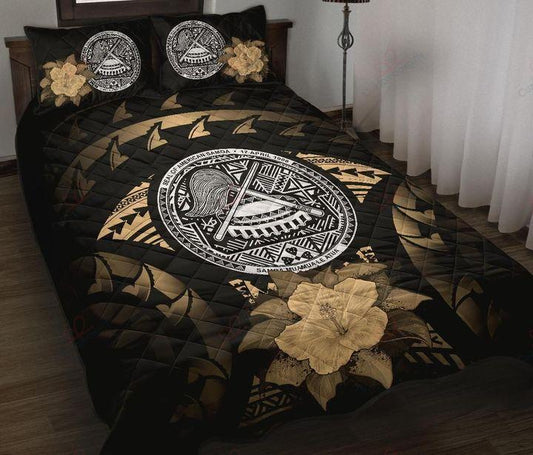 American Samoa Polynesian Hibiscus Golden Quilt Bedding Set-ML-Quilt-ML-King-Vibe Cosy™