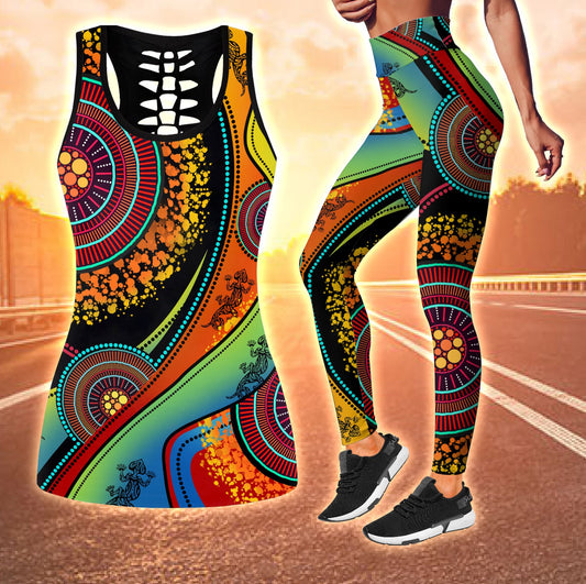 Aboriginal Australia Indigenous Lizard Painting Art Combo (Legging+Tank) TR2506204S-Apparel-Huyencass-S-S-Vibe Cosy™