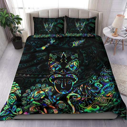 Maori Aotearoa Rugby Haka Bedding Set New Zealand Silver Fern Paua Shell