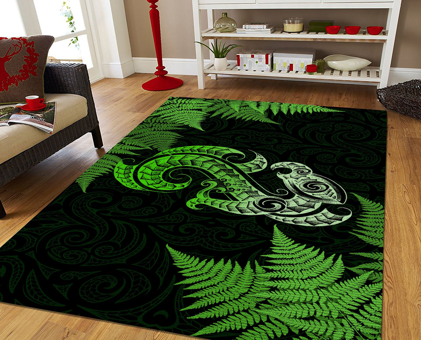 New Zealand Maori Manaia Paua Shell - Silver Fern Rug TR1607202