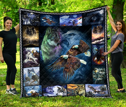 Premium Mythical Land Wolf and Eagle Quilt
