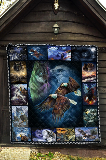 Premium Mythical Land Wolf and Eagle Quilt