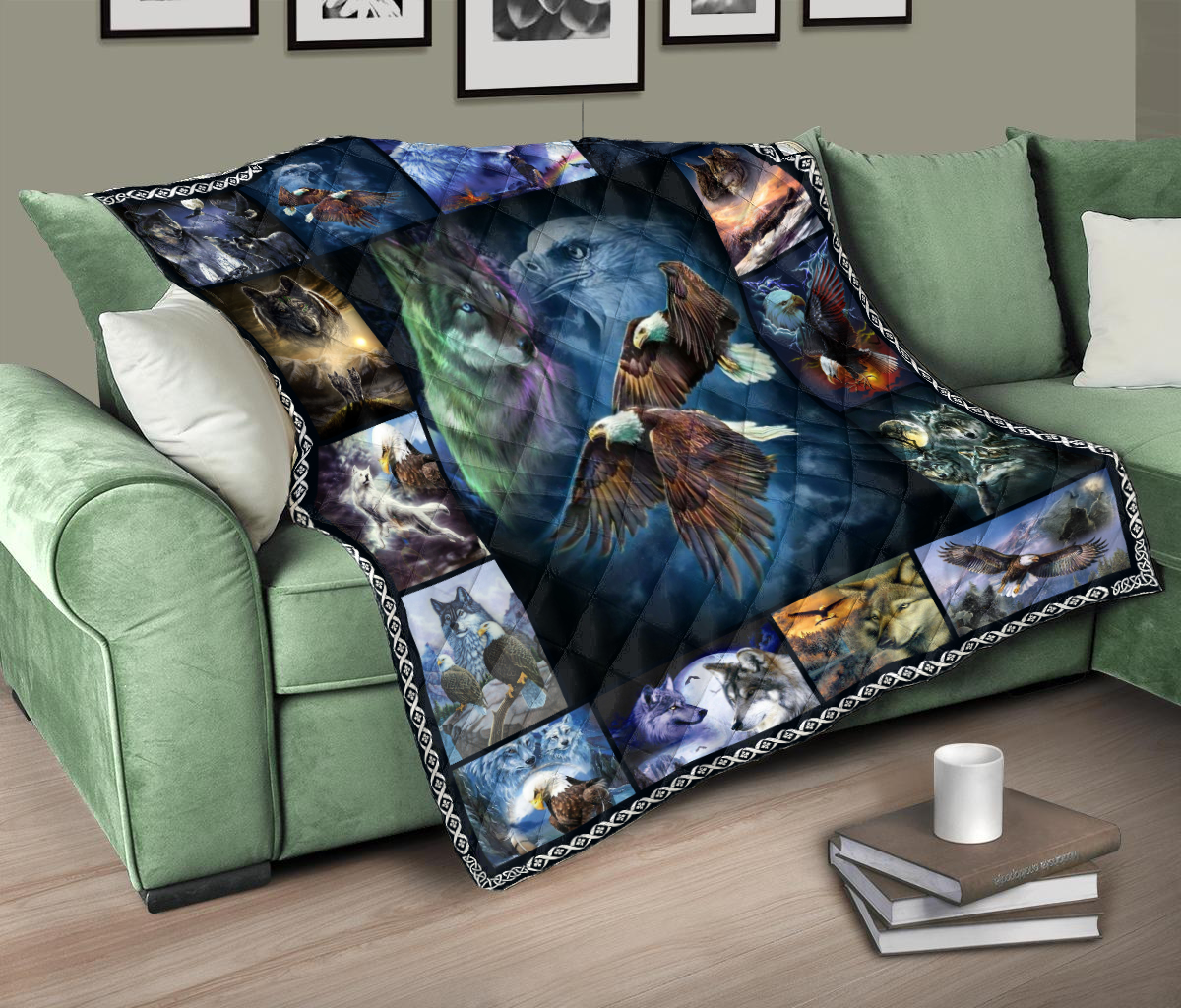 Premium Mythical Land Wolf and Eagle Quilt